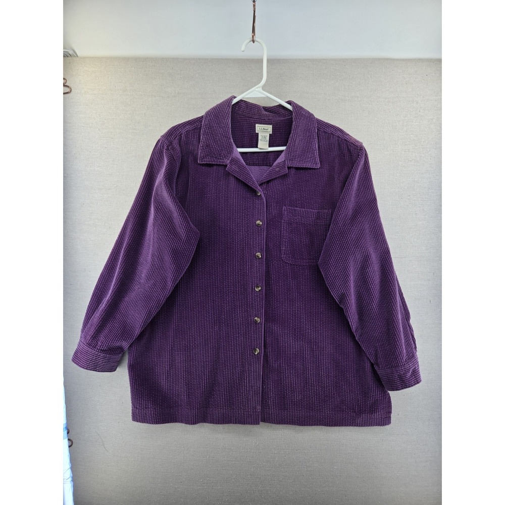 LL Bean 1X Wide Wale Corduroy Button Shirt Jacket Purple Shacket 0 JTJ2